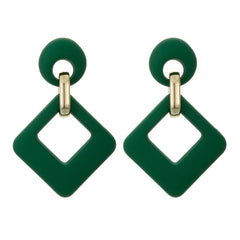 Dark Green Enamel & 18K Gold-Plated Open Rhombus Drop Earrings