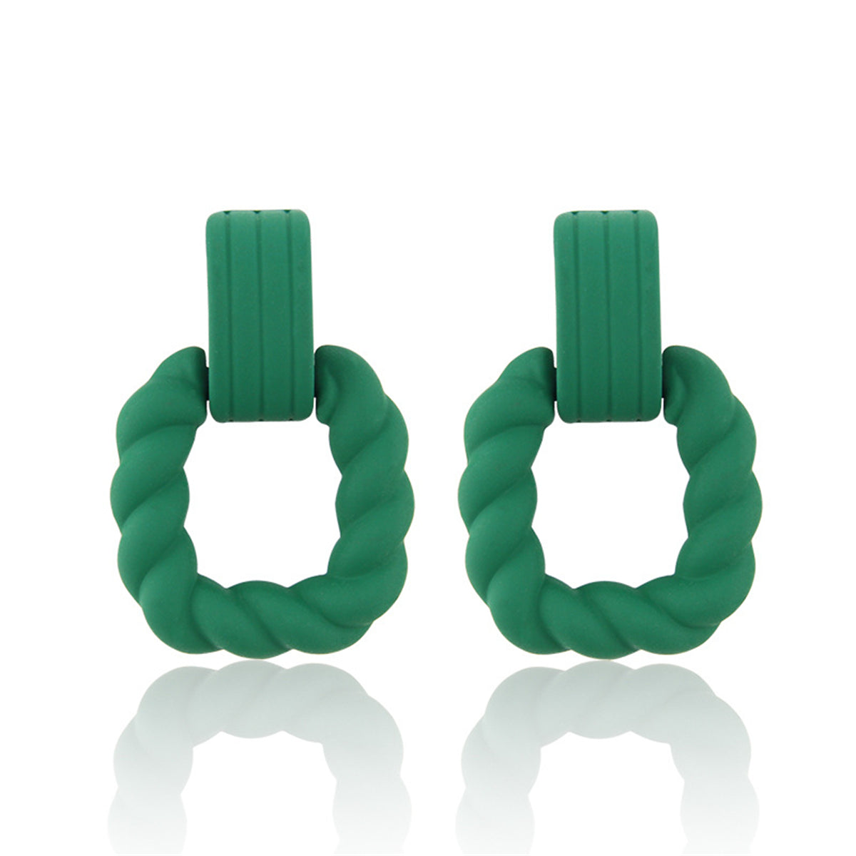 Dark Green Resin & Silver-Plated Twine Square Drop Earrings