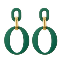 Dark Green Enamel & 18K Gold-Plated Openwork Oval Drop Earrings