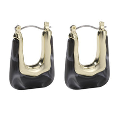 Dark Gray Resin & 18K Gold-Plated U-Shape Huggie Earring