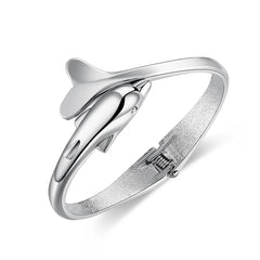 Silver-Plated Dolphin Hinged Bangle