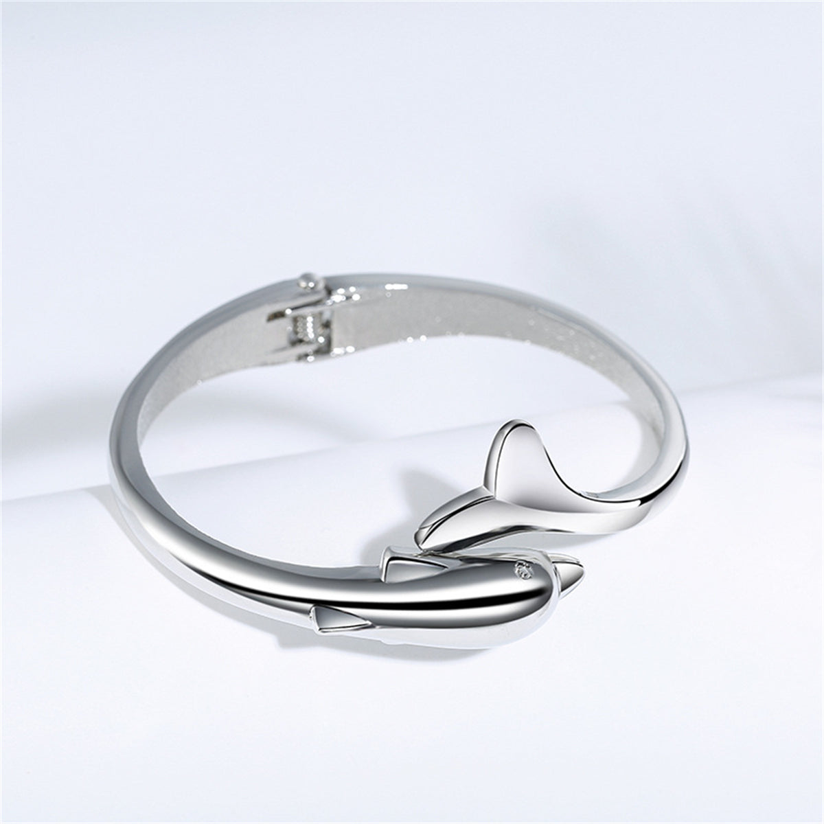 Silver-Plated Dolphin Hinged Bangle