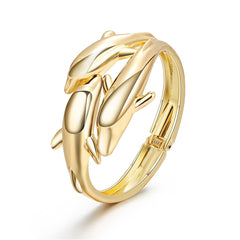 18K Gold-Plated Tri-Dolphin Bypass Bangle