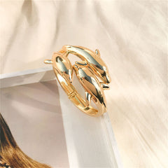 18K Gold-Plated Tri-Dolphin Bypass Bangle