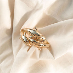 18K Gold-Plated Tri-Dolphin Bypass Bangle