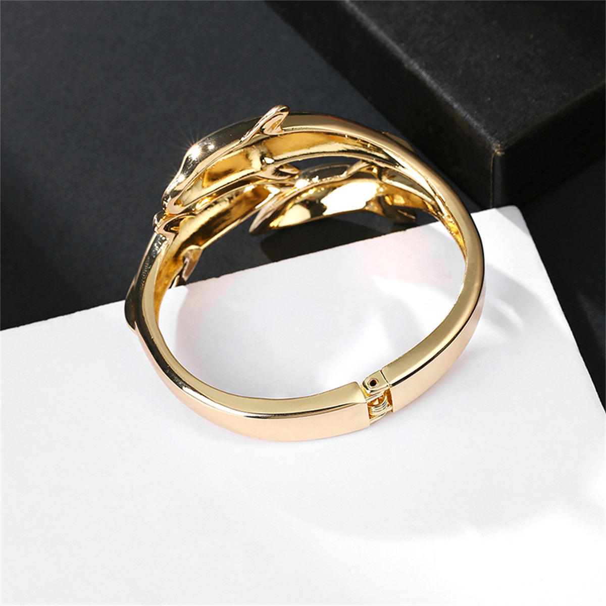 18K Gold-Plated Tri-Dolphin Bypass Bangle