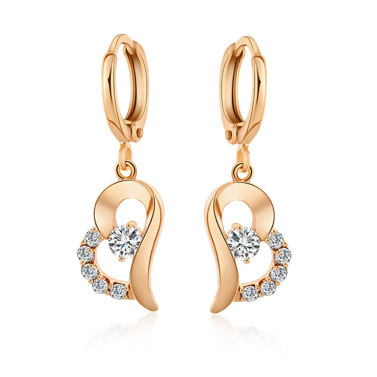 Cubic Zirconia & 18K Gold-Plated Heart Drop Earrings