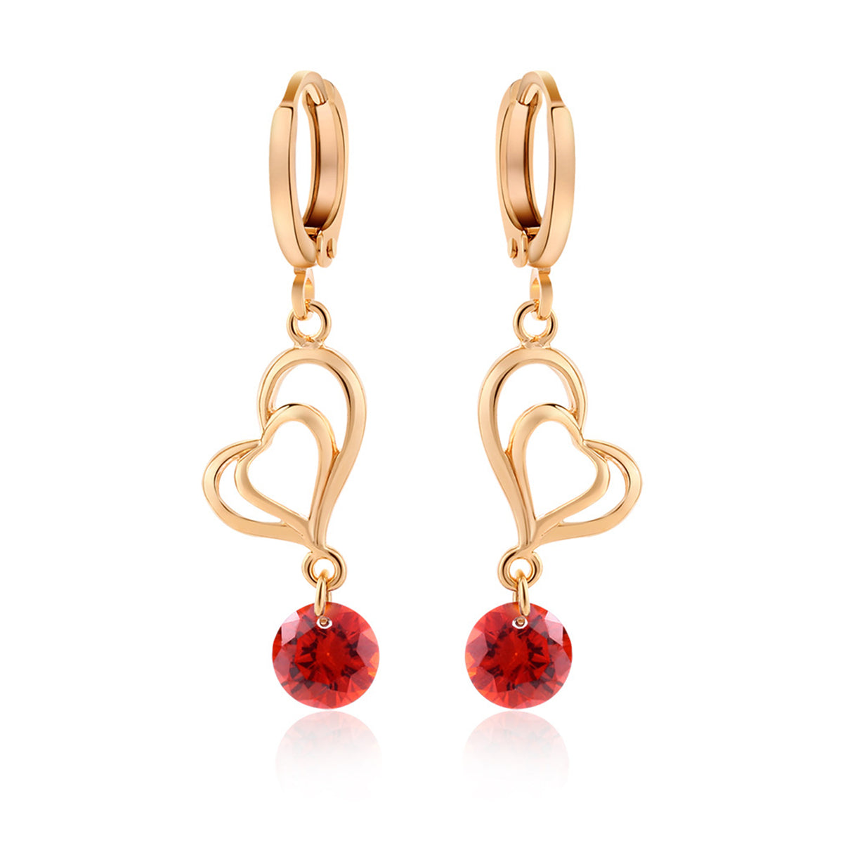 Red Cubic Zirconia & 18K Gold-Plated Open Heart Drop Earrings