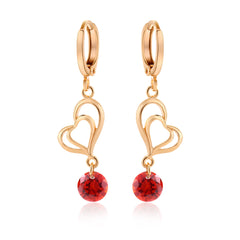 Red Cubic Zirconia & 18K Gold-Plated Open Heart Drop Earrings