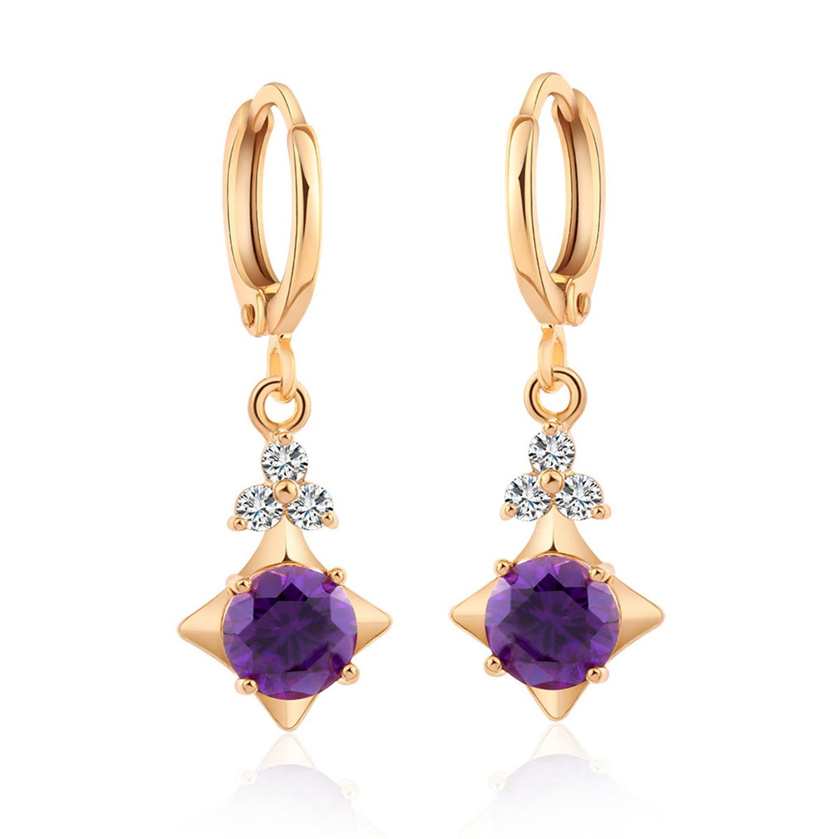 Purple Cubic Zirconia & 18K Gold-Plated Botany Drop Earrings