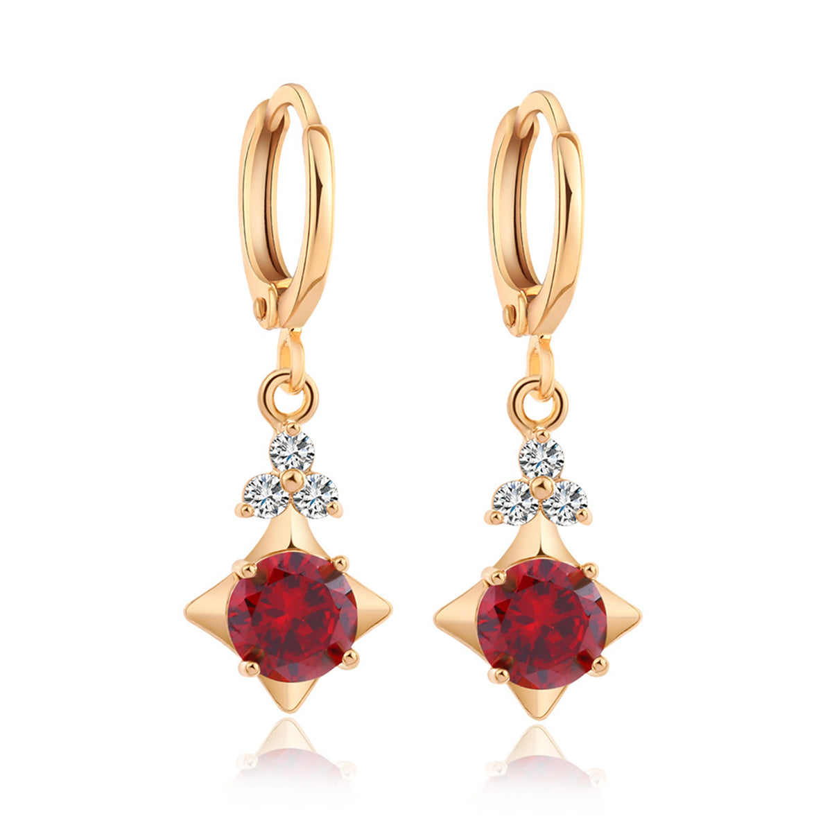 Red Cubic Zirconia & 18K Gold-Plated Botany Drop Earrings