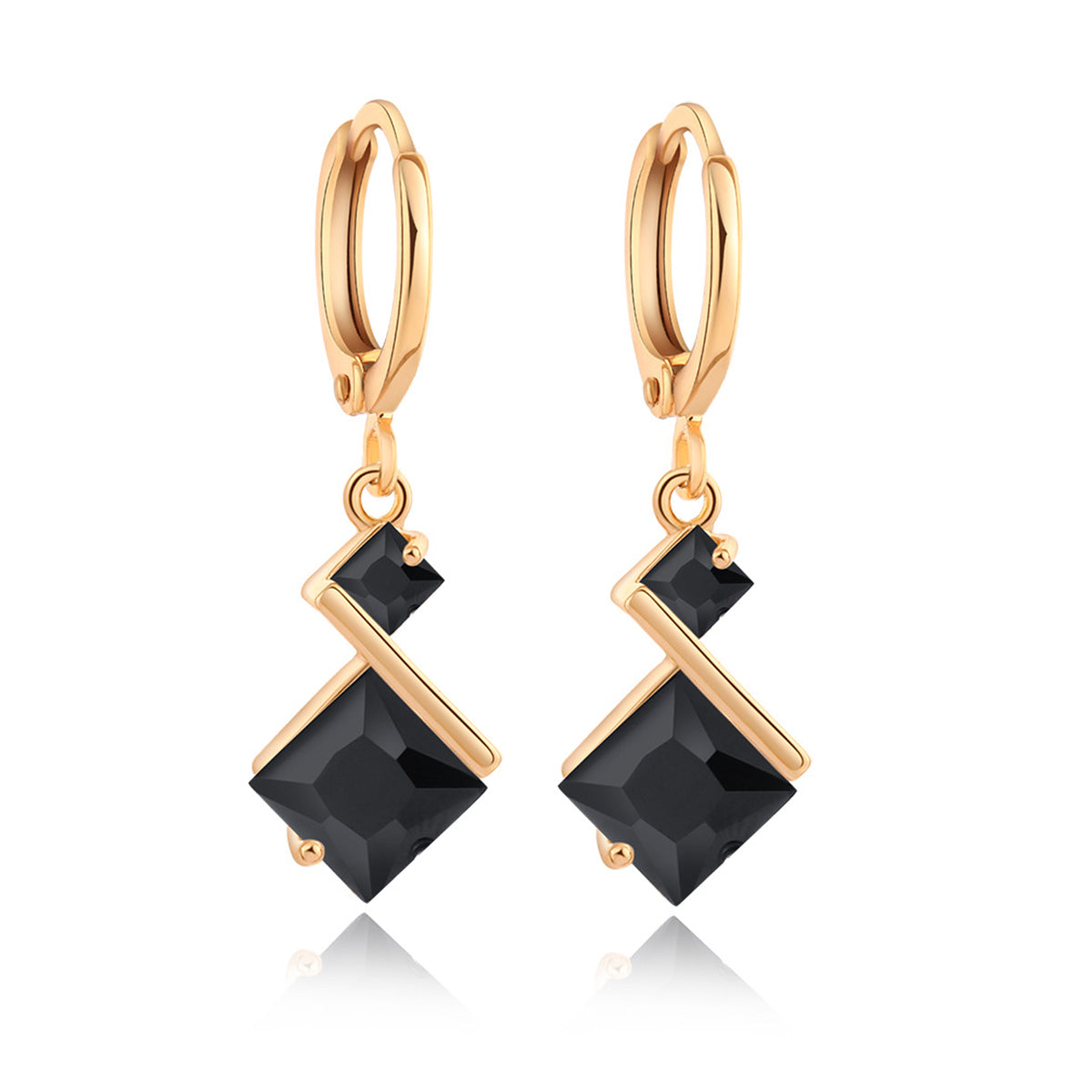 Black Crystal & 18K Gold-Plated Princess-Cut Drop Earrings