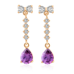 Purple Crystal & Cubic Zirconia Bow Drop Earrings