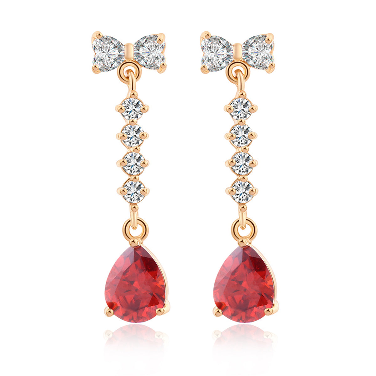 Red Crystal & Cubic Zirconia Bow Drop Earrings