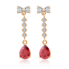 Red Crystal & Cubic Zirconia Bow Drop Earrings