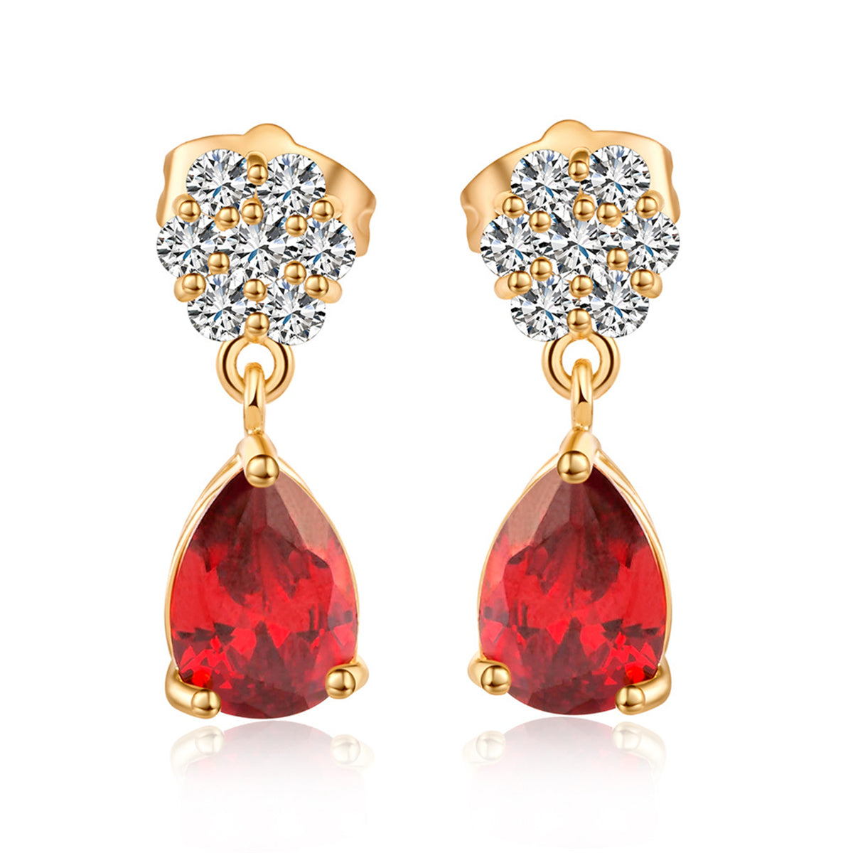 Red Crystal & Cubic Zirconia 18K Gold-Plated Pear-Cut Drop Earrings