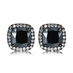 Black Princess Crystal & Rhodium-Plated Halo Stud Earrings