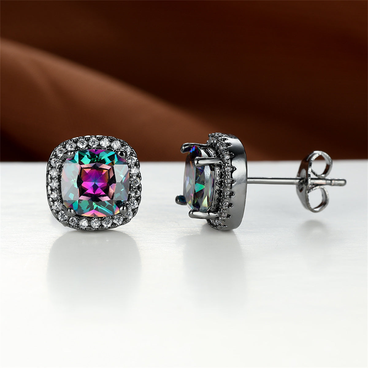 Purple Princess Crystal & Rhodium-Plated Halo Stud Earrings