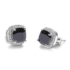 Black Princess Crystal & Cubic Zirconia Silver-Plated Halo Stud Earrings