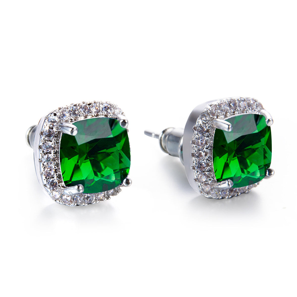 Emerald Princess Crystal & Cubic Zirconia Silver-Plated Halo Stud Earrings