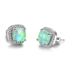 Green Princess Opal & Silver-Plated Halo Stud Earrings