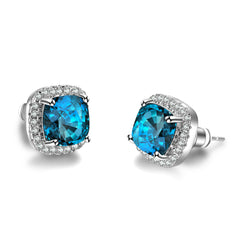 Light Blue Princess Crystal & Silver-Plated Halo Stud Earrings