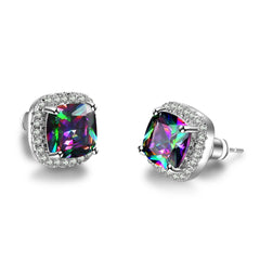 Colored Princess Crystal & Cubic Zirconia Silver-Plated Halo Stud Earrings