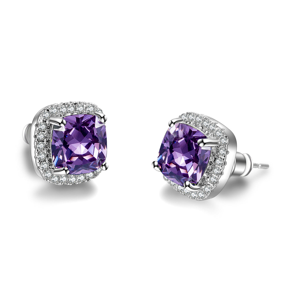 Purple Princess Crystal & Silver-Plated Halo Stud Earrings