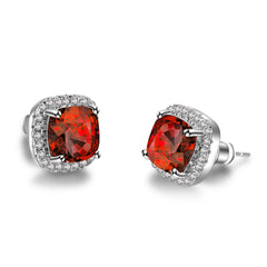 Red Princess Crystal & Cubic Zirconia Silver-Plated Halo Stud Earrings