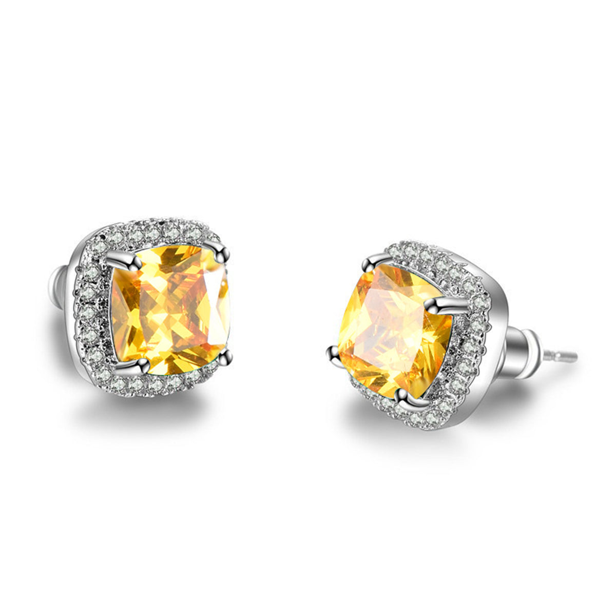 Yellow Princess Crystal & Silver-Plated Halo Stud Earrings