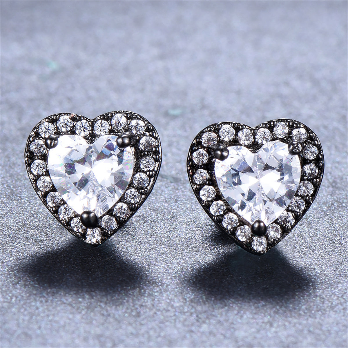 Clear Crystal & Cubic Zirconia Rhodium-Plated Halo Heart Stud Earrings