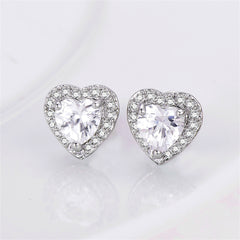 Clear Crystal & Cubic Zirconia Silver-Plated Halo Heart Stud Earrings