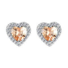 Champagne Crystal & Cubic Zirconia Silver-Plated Halo Heart Stud Earrings