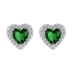 Green Crystal & Cubic Zirconia Silver-Plated Halo Heart Stud Earrings