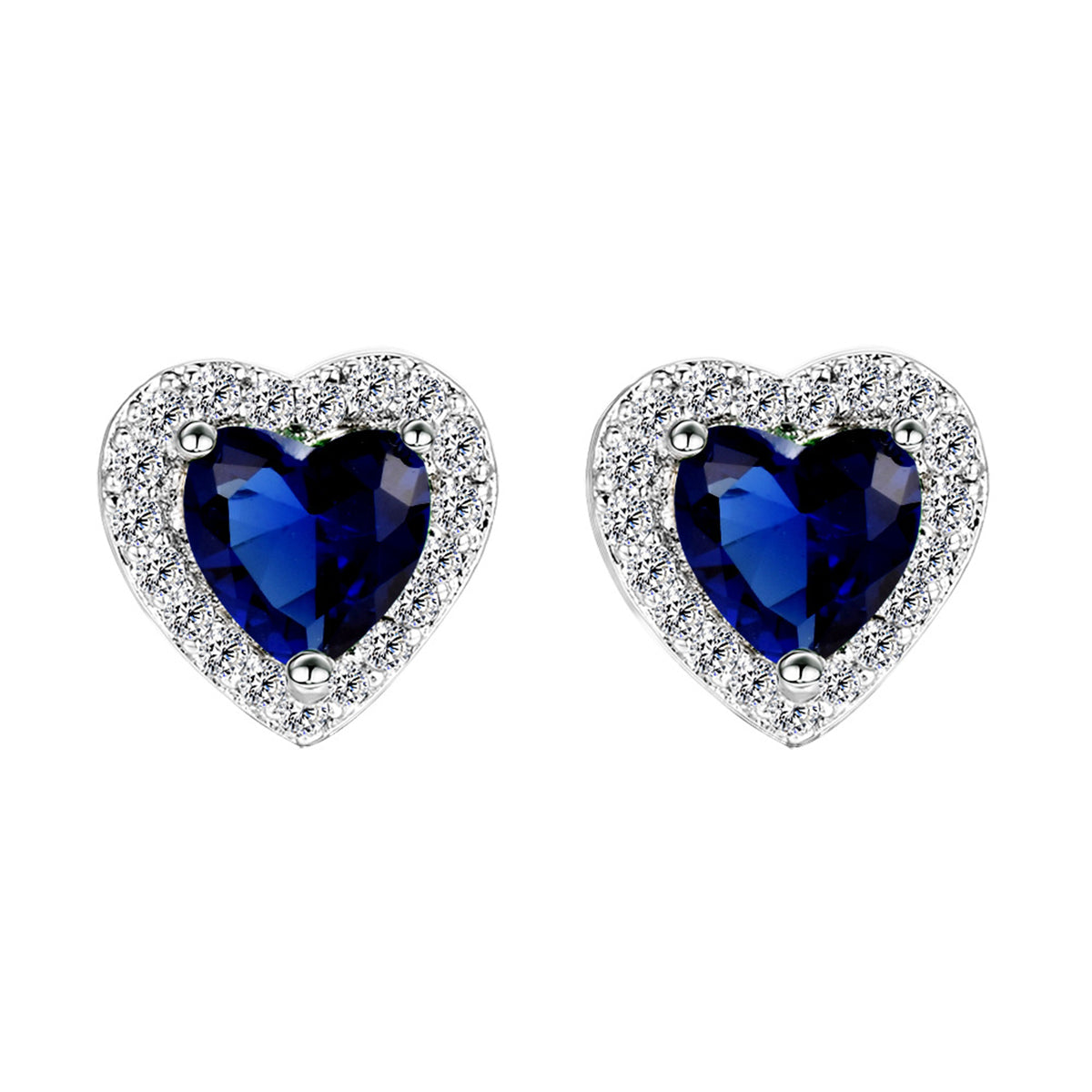 Navy Crystal & Cubic Zirconia Silver-Plated Halo Heart Stud Earrings