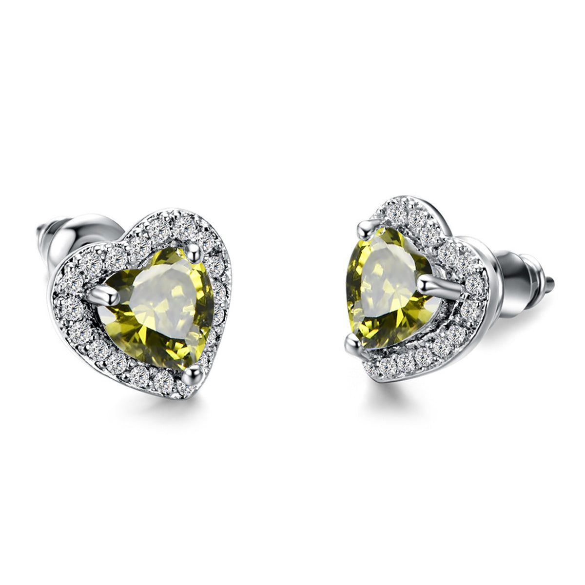 Olive Crystal & Cubic Zirconia Silver-Plated Halo Heart Stud Earrings