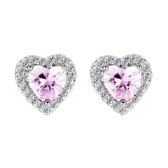 Pink Crystal & Cubic Zirconia Silver-Plated Halo Heart Stud Earrings