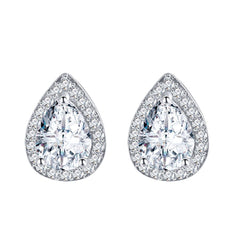 Clear Crystal & Cubic Zirconia Silver-Plated Teardrop Cushion Stud Earrings