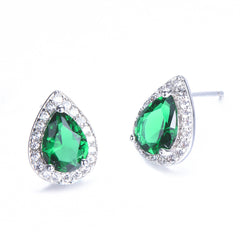 Green Crystal & Cubic Zirconia Silver-Plated Teardrop Cushion Stud Earrings