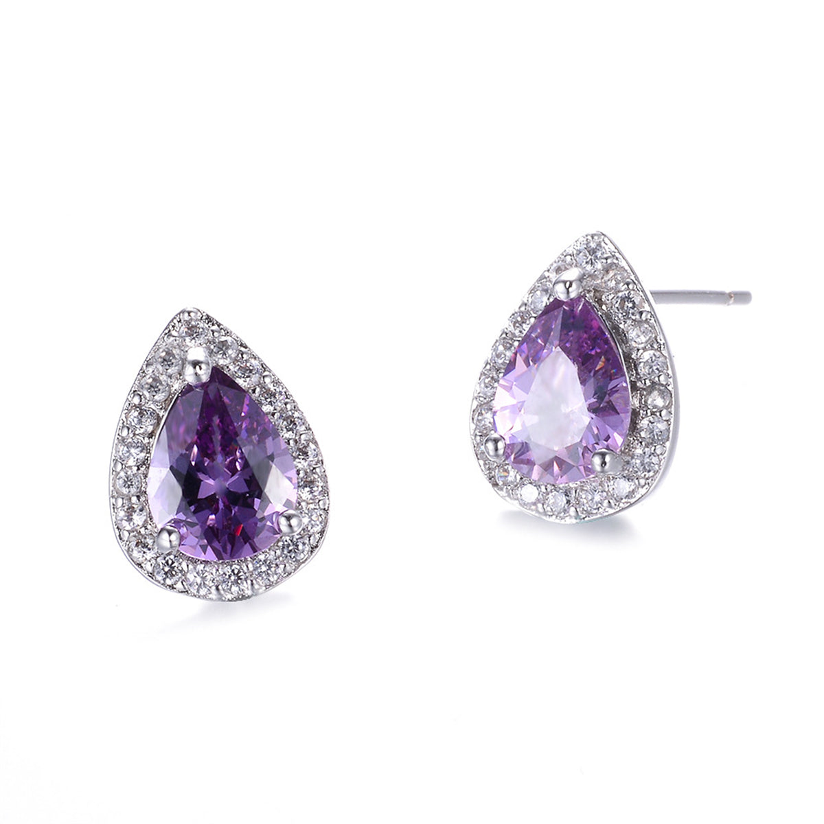 Purple Crystal & Cubic Zirconia Silver-Plated Teardrop Cushion Stud Earrings