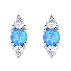 Blue Opal & Cubic Zirconia Silver-Plated Stacked Round-Cut Stud Earrings