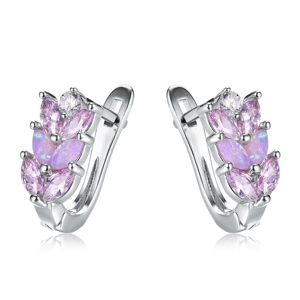 Pink Opal & Crystal Silver-Plated Leverback Earrings