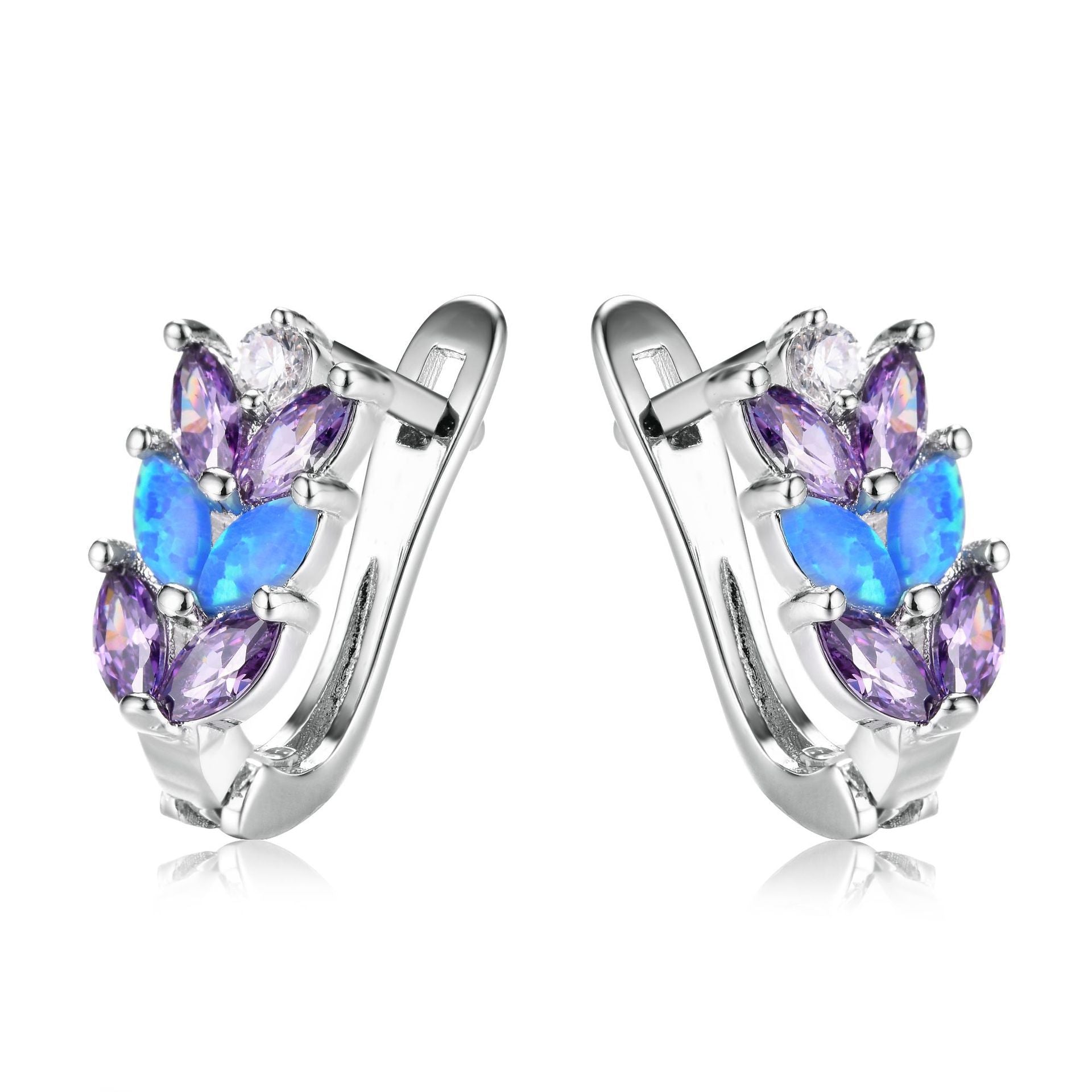 Purple Crystal & Blue Opal Silver-Plated Leverback Earrings