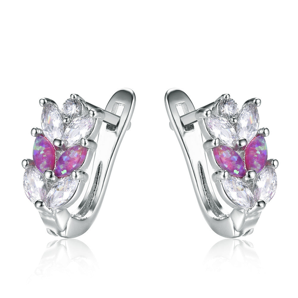 Cubic Zirconia & Purple Opal Silver-Plated Leverback Earrings