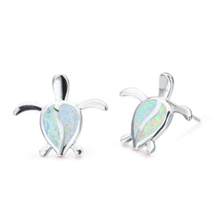 Opal & Silver-Plated Turtle Stud Earrings