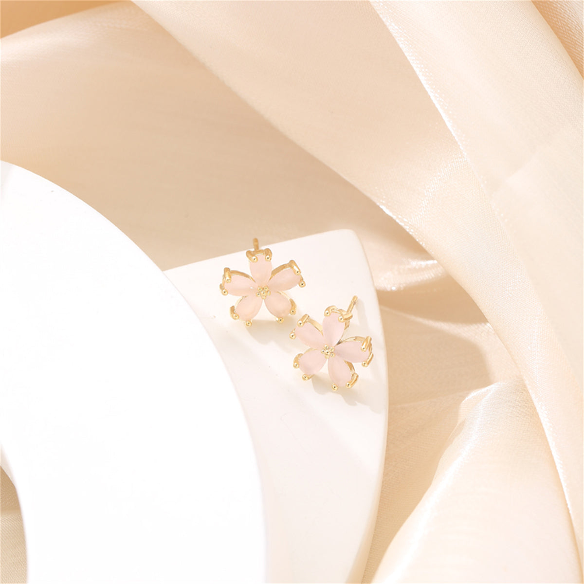 Cats Eye & 18K Gold-Plated Flower Stud Earrings