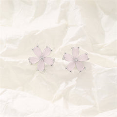 Cats Eye & Silver-Plated Flower Stud Earrings