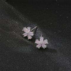 Cats Eye & Silver-Plated Flower Stud Earrings