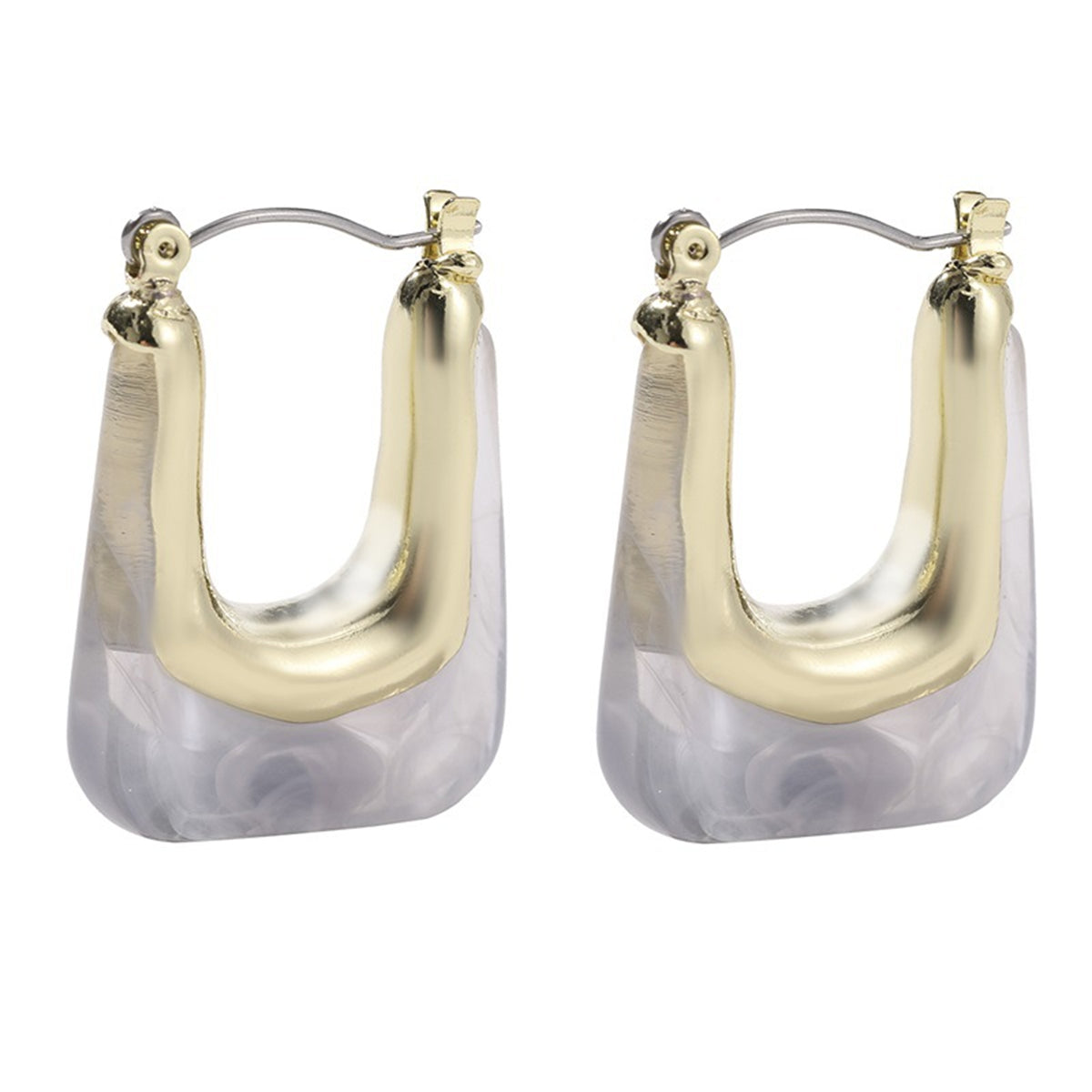 Gray Resin & 18K Gold-Plated U-Shape Huggie Earring