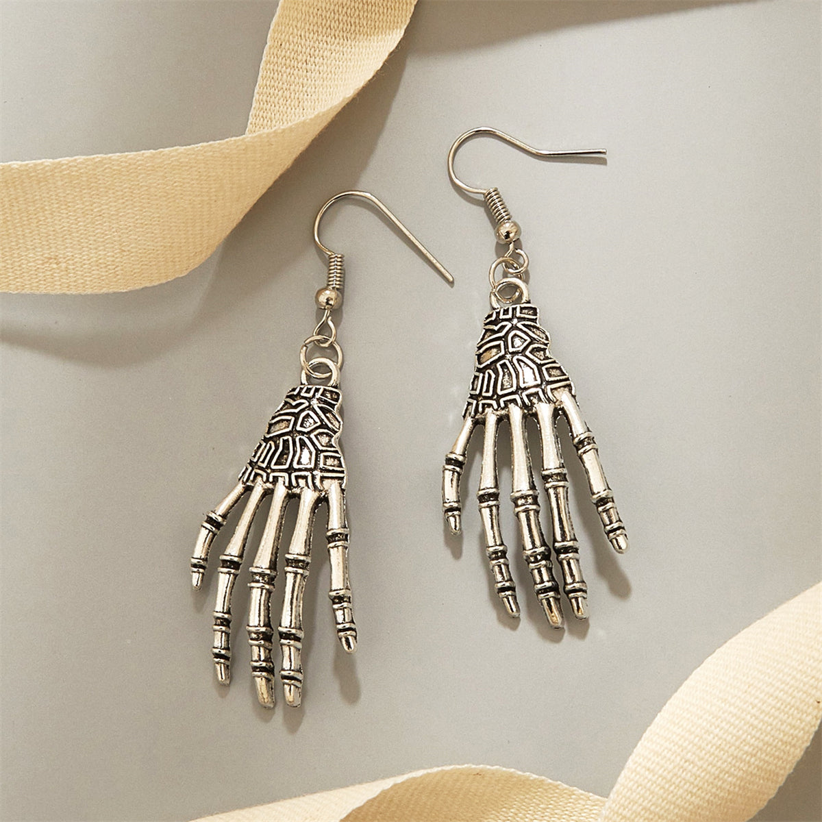 Silver-Plated Skeleton Hand Drop Earrings